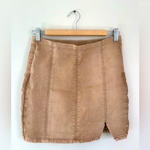 Free People Mini Skirt Tan Light Brown Denim Cotton Elastic Waist